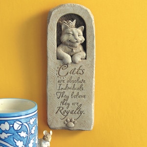 Cat Statue for Garden & Home, Cat Gifts, Cat Lover Wall Decor, Cat Stone Sculpture Plaque, Cat Royalty Art,  Feline Philosophy Pet Plaque