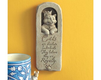 Cat Statue for Garden & Home, Cat Gifts, Cat Lover Wall Decor, Cat Stone Sculpture Plaque, Cat Royalty Art,  Feline Philosophy Pet Plaque