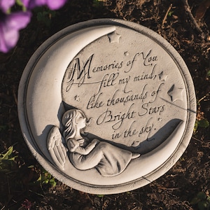 Angel Memorial Plaque, Sympathy Angel Stone, Memorial Gift For Loss of a Loved One, Angel, Moon and Stars Memorial Plaque, Bereavement Gift