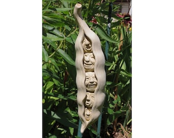 Peas in a Pod Art, Pea Pod Stone Sculpture for Home & Garden, Peas Pd Full of Funny Faces Sculpture, Peas in a Pod Garden Art