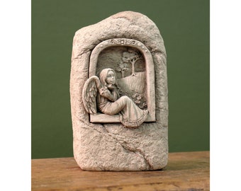Angel in Window Stone Sculpture for Home & Garden, Window Angel, Angel Wall Decor, Small Angel Free-Standing Figurine, Sympathy Gift, Angel
