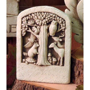 Woodland Animal Plaque for Home & Garden, Woodland Animals, Stone Nature Plaque, Animals in Woods Art, Forest Animals Sculpture