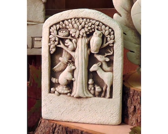 Woodland Animal Plaque for Home & Garden, Woodland Animals, Stone Nature Plaque, Animals in Woods Art, Forest Animals Sculpture