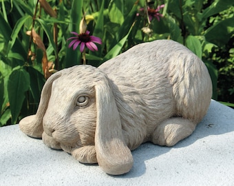 Large Rabbit Statue for the Garden or Home, Rabbit Figurine for Easter Gift, Big Bashful Bunny Stone Sculpture, Easter Bunny for Porch