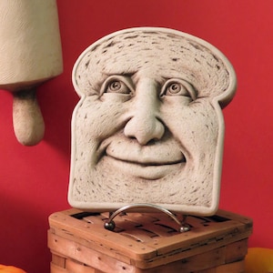 Toast Face, Toast Art With Friendly Face, Toast Sculpture, Toast Plaque with Funny Face, Kitchen Art Wall Plaque, Kitchen Wall Decor