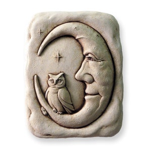 Moon Wall Plaque, Man In The Moon Plaque, Moon and Owl Garden Plaque, Fall Decor, Sunroom Wall Art, Celestial Decor, Housewarming Gift