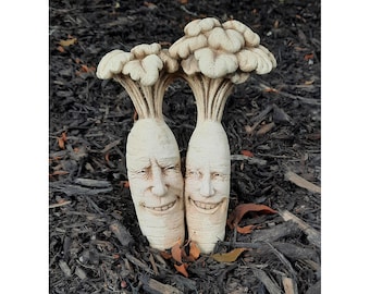 Carrot Sculpture with Funny Faces, Carrot Garden Art, Veggie Wall Art, Gift for Chef Kitchen Decor, Valentine's Day Gift, Carrot Faces