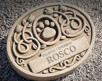 Pet Memorial Stone, Custom Engraved Stone for Pet, Personalized Memorial Stone for Dog or Cat, Pet Gravestone Marker, Floral Pet Memorial