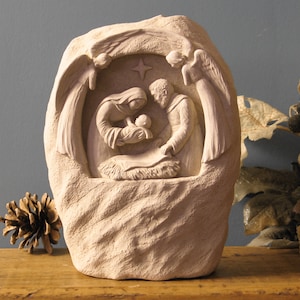 Silent Night Nativity Stone Sculpture, Holy Family Nativity for Home and Garden, Christmas Nativity with Jesus, Mary, Joseph & Angels