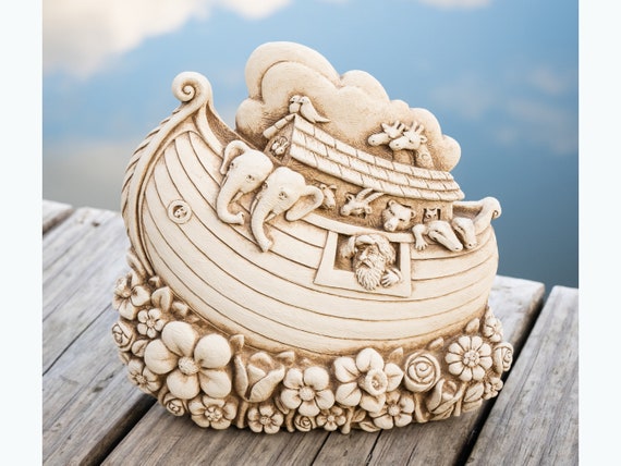 Noah's Ark Stone Statue: Handmade Freestanding Sculpture or Wall