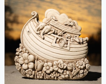 Noah's Ark Stone Statue: Handmade Freestanding Sculpture or Wall