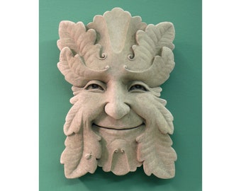 Green Man Leaf Plaque, Green Man Smiling Face Sculpture, Garden Face, Garden Smile, Gift for a Gardener, Green Man Stone, Smiling Green Man