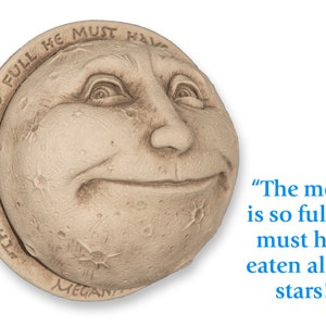 Stone Moon Sculpture for Home And Garden, Moon Decor Stone Sculpture, Moon Face Plaque, Man in the Moon Child&#39;s Wall Decor, Celestial Art
