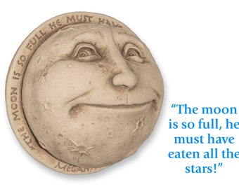 Stone Moon Sculpture for Home And Garden, Moon Decor Stone Sculpture, Moon Face Plaque, Man in the Moon Child's Wall Decor, Celestial Art