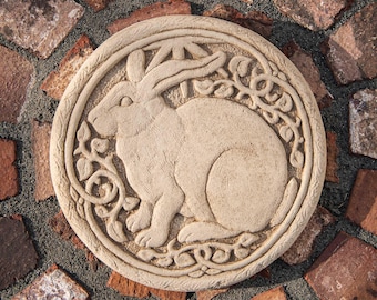 Rabbit Stepping Stone or Wall Plaque: Handmade Stone Garden Decor