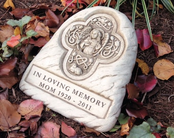 Custom Engraved Memorial Stone, Personalized Stone Angel Sculpture, Engraved Stone with Angel for Garden, "Angel Blessings" Grave Marker