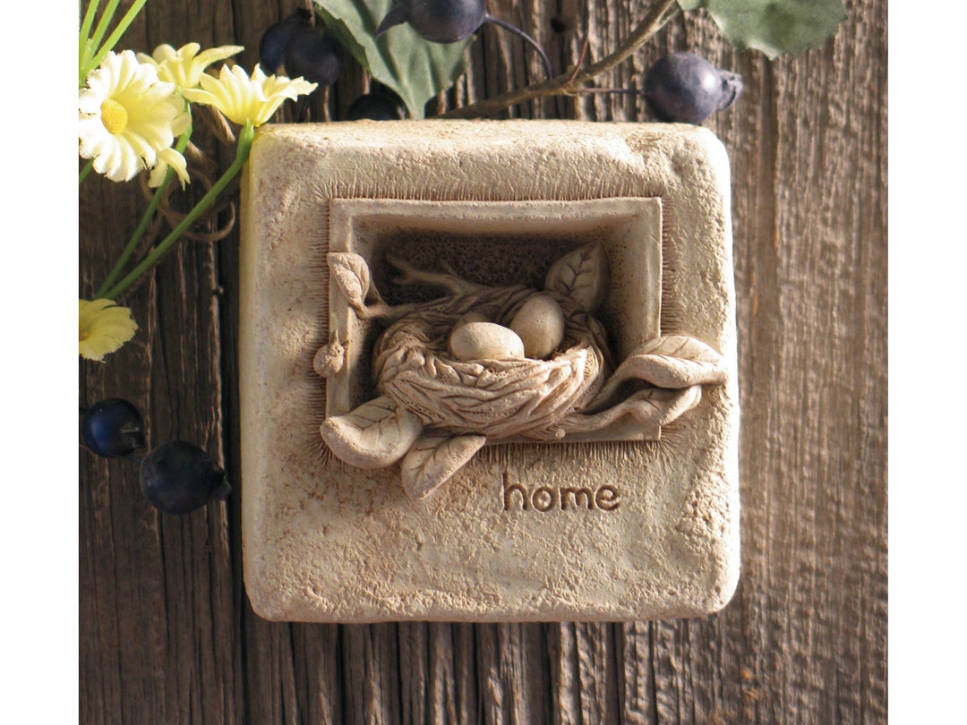 Bird's Nest Sculpture, Nesting Stone Housewarming Gift on Mantle, Cozy