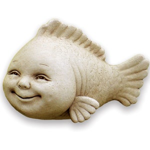Cute Fish Sculpture Stone Figurine, Beach Home Decor, Baby Fish Art, Fish Tank Decor Or Sculpture for Birdbath Or Water Garden