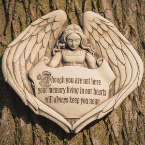 Angel Wings Memorial Plaque, Sympathy Angel Garden Stone, Memorial Gift For Loss of a Loved One, Angel Wings With Scroll, Bereavement Gift