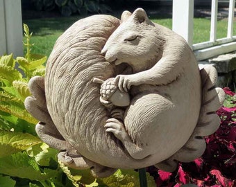 Napping Squirrel Plaque for Home & Garden, Squirrel Stone Sculpture, Napping Squirrel With Acorn on Oak Leaf, Napping Squirrel Wall Art
