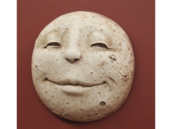 Moon Wall Art, Moon Decor, Moon Garden Plaque, Celestial Decor, Moon Housewarming Gift, Moon Face Sculpture, Full Moon Stone Art, Lunar Art