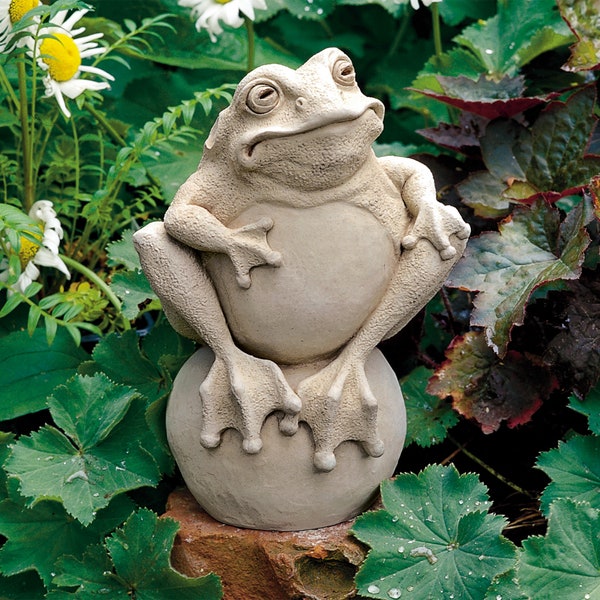 Frog Statue for Home & Garden, Frog Art Sculpture, Frog Home Decor, Frog Art Stone Sculpture, Frog Figurine, Frog on the Ball Garden Decor