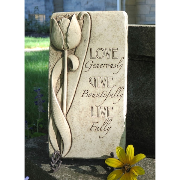 Tulip Flower Plaque for Home & Garden, Tulip Stone Sculpture, Inspirational Flower Art Plaque, Tulip Garden Wall Decor, Valentine's Gift