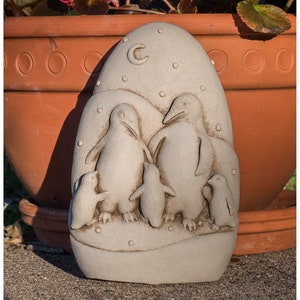 Penguin Family Sculpture, Gift For Penguin Lover, Penguin Art Plaque for Home Or Garden, Penguin Statue, Penguin Figurine