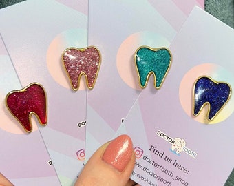 Tooth enamel pin, Dentist gift, glitter enamel pin, tooth pin, dental nurse gift, dental hygienist gift, dental reception, dental gifts