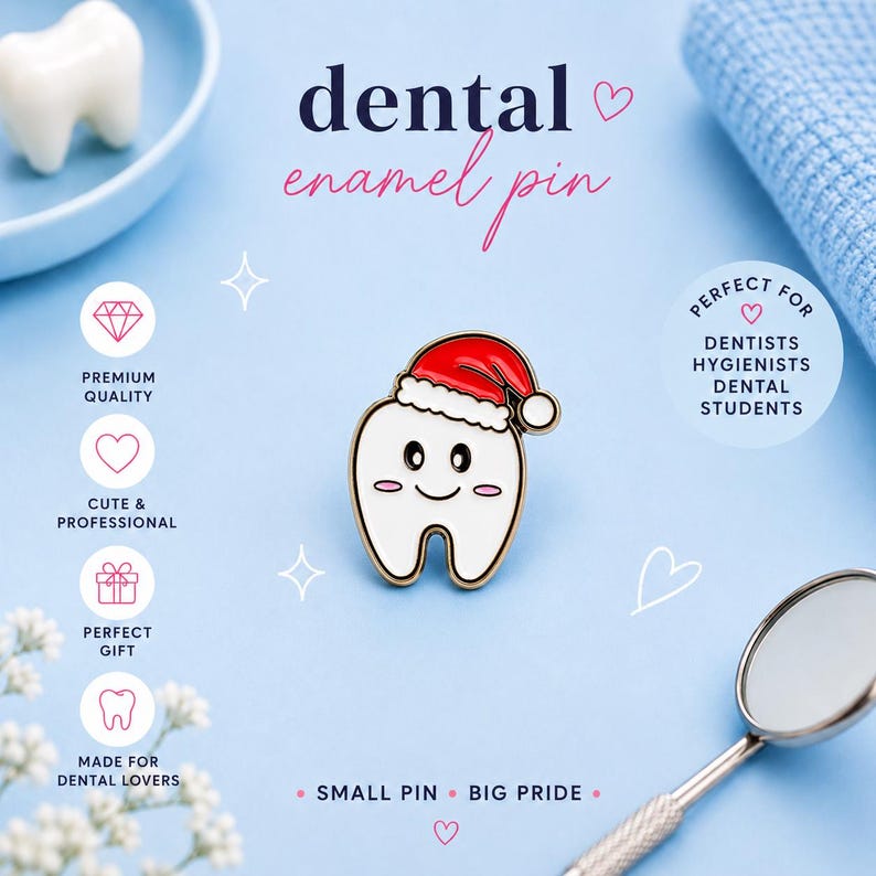 Regalo di Natale per dentisti, regalo per dentisti, spilla smaltata natalizia, regalo per infermiere dentistiche, regalo per dentisti, regalo per igienisti dentali immagine 2