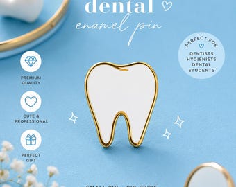 Spilla smaltata bianca per denti, regalo per dentista o igienista dentale, regalo per assistente odontoiatrico