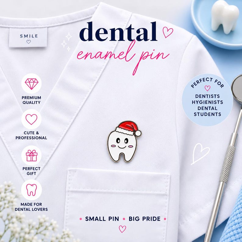 Regalo di Natale per dentisti, regalo per dentisti, spilla smaltata natalizia, regalo per infermiere dentistiche, regalo per dentisti, regalo per igienisti dentali immagine 4