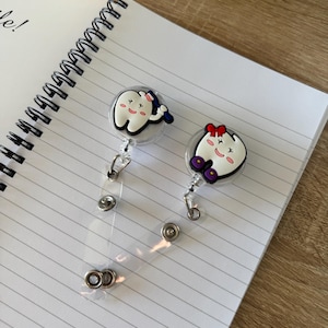 Dental ID Badge Reel, Cute Tooth Badge Holder for Dentists, Hygienists, Assistants & Students | Retractable Name Badge Clip, Dental Office