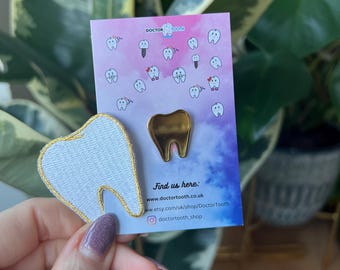 Tooth Pin and Iron-On Sticker Set, Dental Gift ideas, dental assistant gift, dentist gift, dental hygienist gift