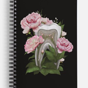 K&ouml;nnte beinhalten: Ein wei&szlig;er Zahn mit rosa Bl&uuml;ten, die um ihn herum wachsen. Der Zahn ist ein Querschnitt, der das Innere des Zahns zeigt. Die Bl&uuml;ten sind rosa und wei&szlig; und haben gr&uuml;ne Bl&auml;tter.