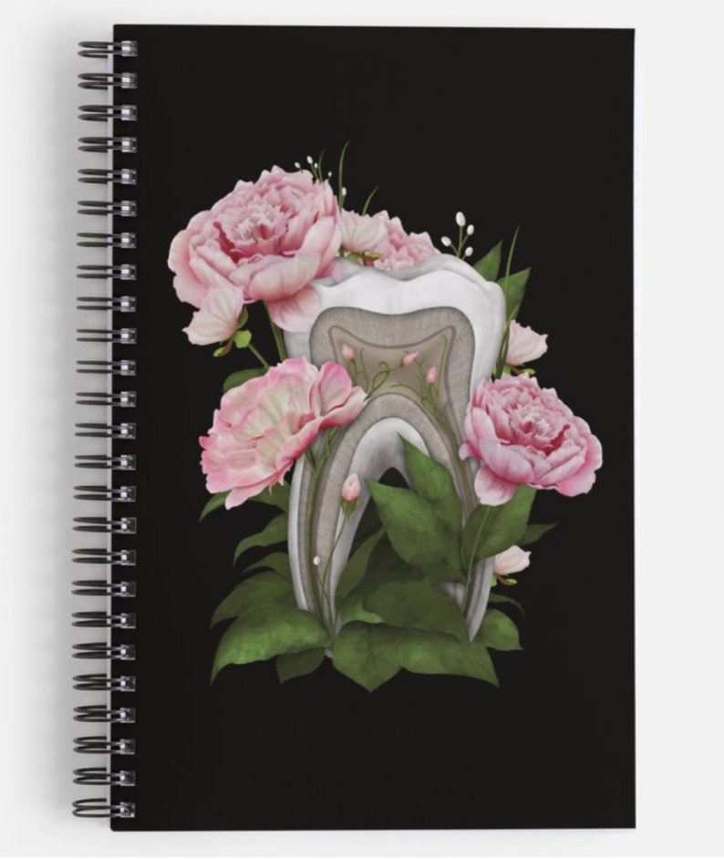 K&ouml;nnte beinhalten: Ein wei&szlig;er Zahn mit rosa Bl&uuml;ten, die um ihn herum wachsen. Der Zahn ist ein Querschnitt, der das Innere des Zahns zeigt. Die Bl&uuml;ten sind rosa und wei&szlig; und haben gr&uuml;ne Bl&auml;tter.