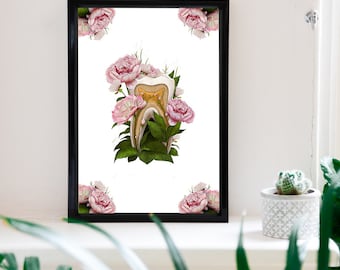 Floral Anatomy Art, Tooth Anatomy Art, Wall Art, Floral Tooth Art, dental gift, dentit gift