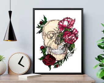 Skull Anatomy Art, Floral Anatomy Art, Wall Art, painting, PRINTABLE DOWNLOAD A4 -DRAWING