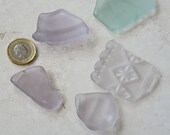 5 naturally tumbled textured sea glass stones from Poole bay in shades of palest lavender, turquoise and clear.