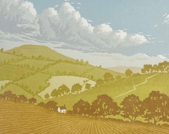 Dumpdon Hill Linoldruck – East Devon Landschaftskunst