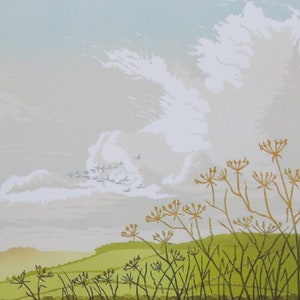 Clouds over Woodbury greetings card: view of big clouds gathering over East Devon with Woodbury Common distant