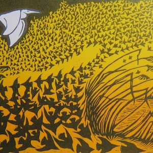 Karta z pozdrowieniami Murmuration I: szpaki i czapla biała, Ham Wall, Somerset Levels