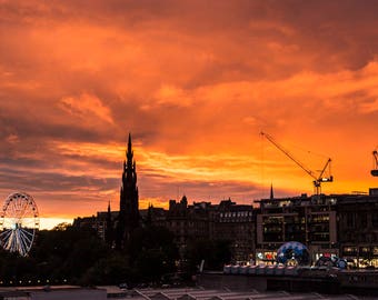 Edinburgh Sunset Print Available Framed or Unframed. Edinburgh skyline silhouetted at sunset, perfect wall art for a Father's Day gift