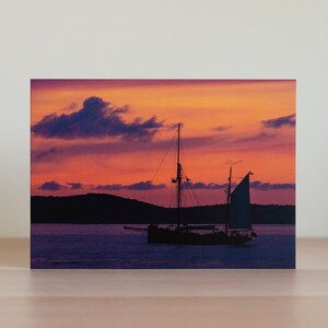 Boat At Sunset Blank Greetings Card. Photographic Card for, Birthday, Anniversary, Retirement, Thank You, leaving, summer sunset card