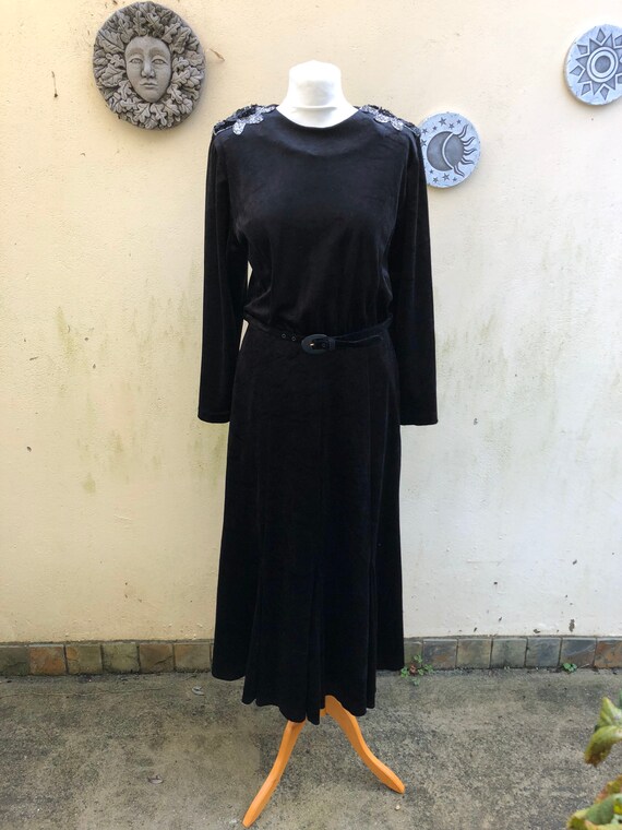 Marion Donaldson Black Velvet Dress Ankle Length V