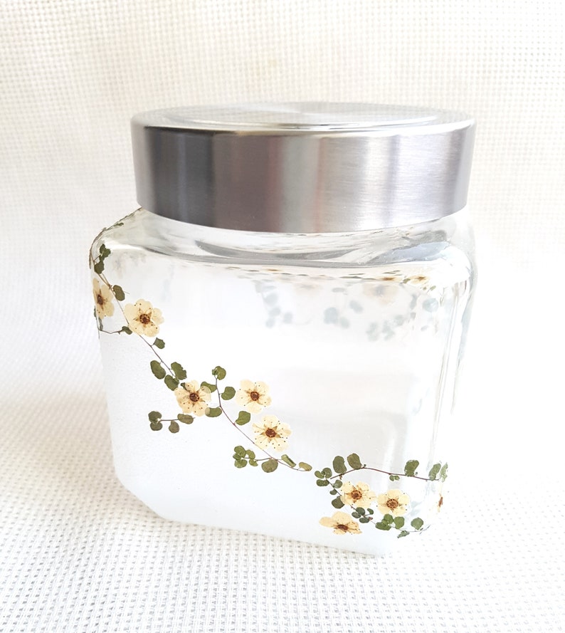 Hand Painted Jar Pressed Flowers Glass Jar Sugar Jar Jar Etsy