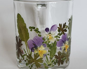 Pressed Flowers Glass Mug, Mug with real wild flowers, Coffee Mug,Tea Mug,Botanical Mug, Unique Gift,Gift for Her.