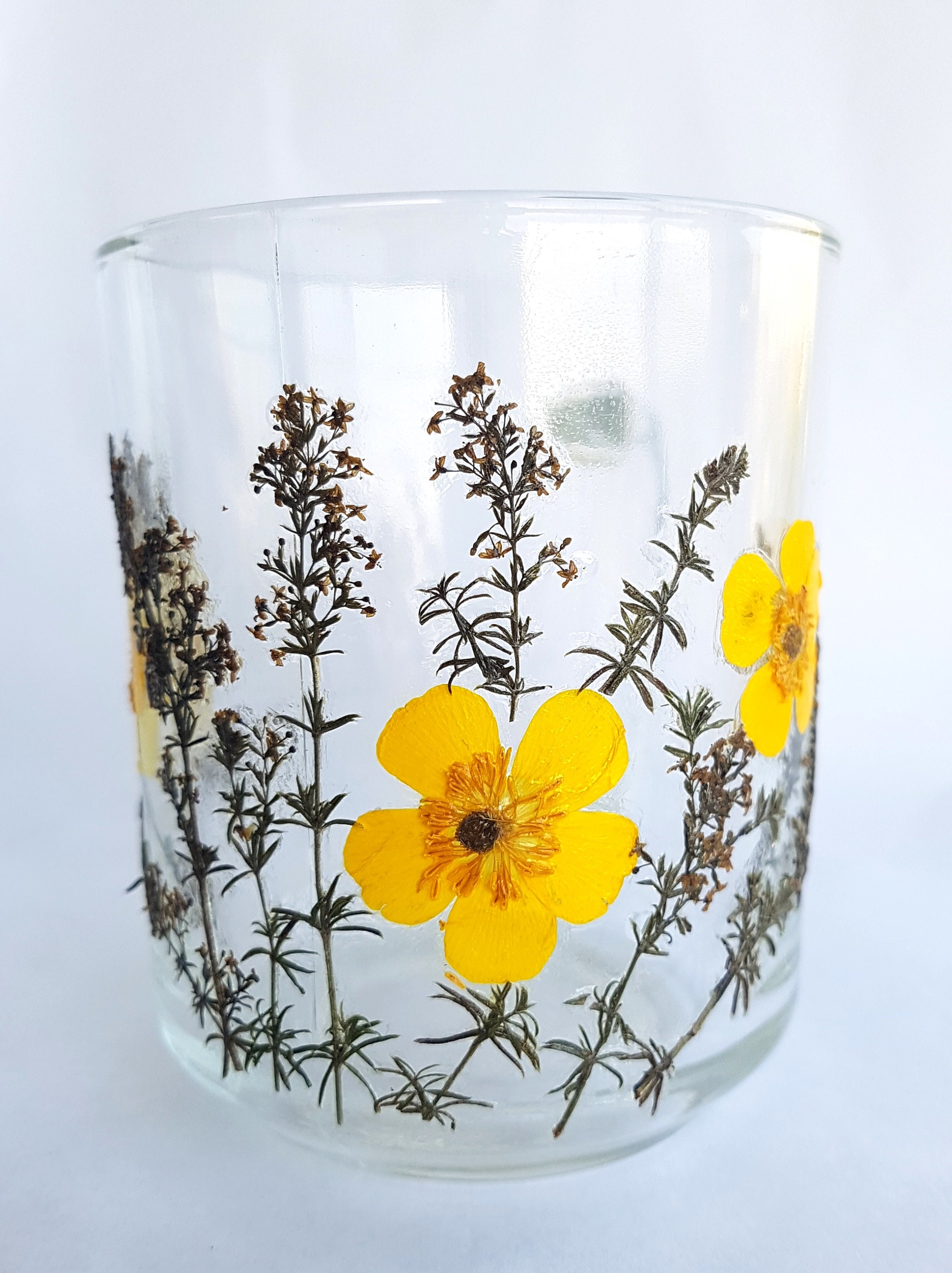 Pressed Flowers Glass Mug Mug With Real Wild Flowers Coffee Etsy