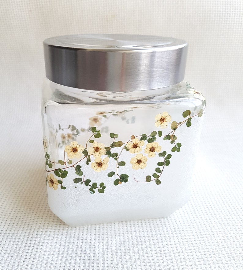 Hand Painted Jar Pressed Flowers Glass Jar Sugar Jar Jar Etsy