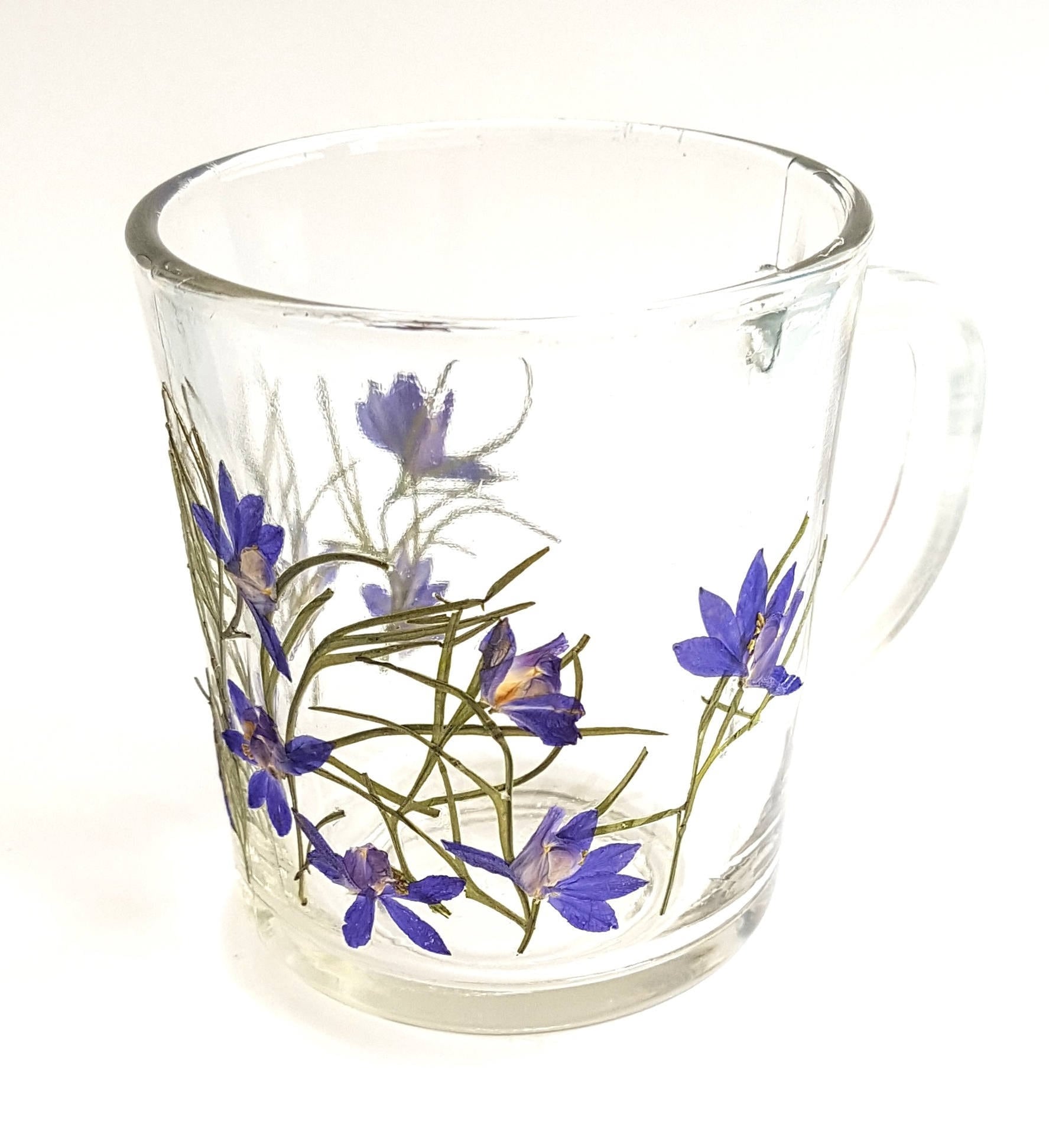 Glass Coffee MugPressed Flowers Mug Blue Flowers Mug Mug Etsy